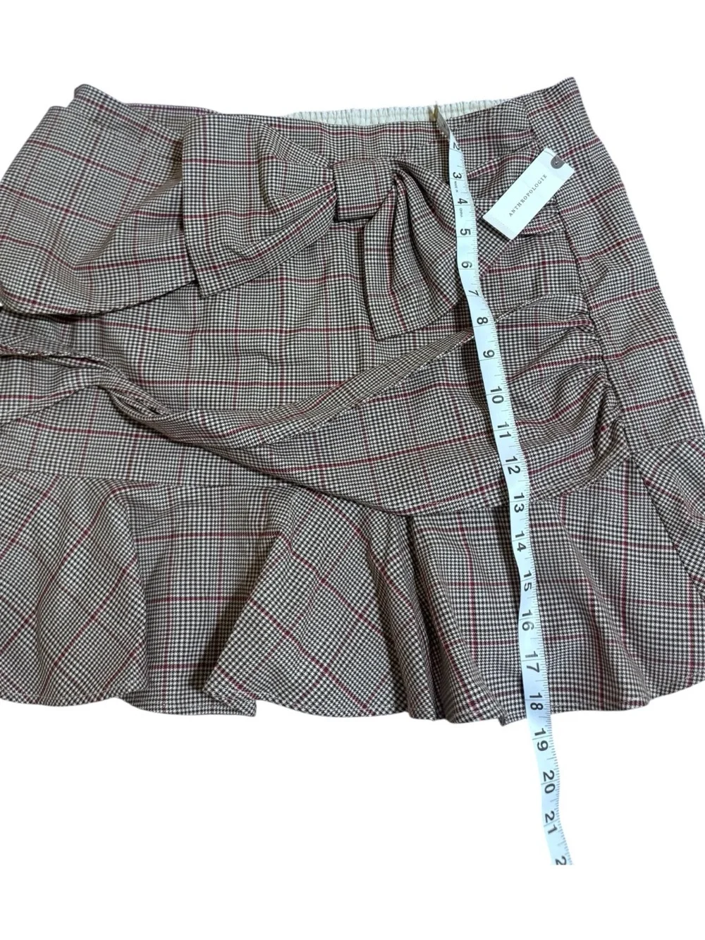 Maeve Gray Plaid Ruffle Mini Skirt with Bow